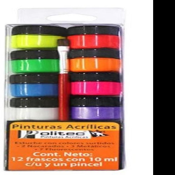 PINTURA ACRILICA POLITEC BLISTER C12 FRASC.CPINCEL FLUOREC.